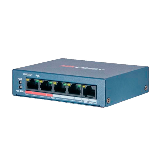 Imagem de SWITCH HIKVISION DS-3E0105P-E/M 5 PORTAS 4 POE ATIVO 1 UPLINK 802.3AF/AT NAO GERENCIAVEL